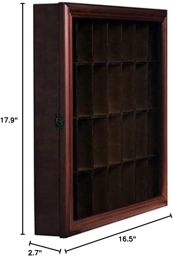 Gallery Solutions 18x16 Shot Glass Display Case with Hinged Front, Walnut