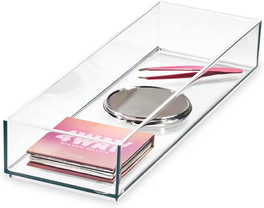 iDesign The Sarah Tanno Collection Plastic Cosmetic Drawer Organizer, 4" x 12" x 2", Clear