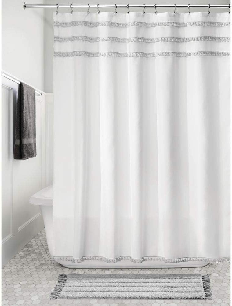 iDesign 74638 Tassel Fabric Shower Curtain for Master, Guest, Kids', College Dorm Bathroom, 72" x 72"