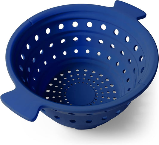 Collapsible Colander and Strainer by Risa | 100% Food-Grade Silicone | Collapses Flat for Easy Storage | Dishwasher Safe | Deep Blue