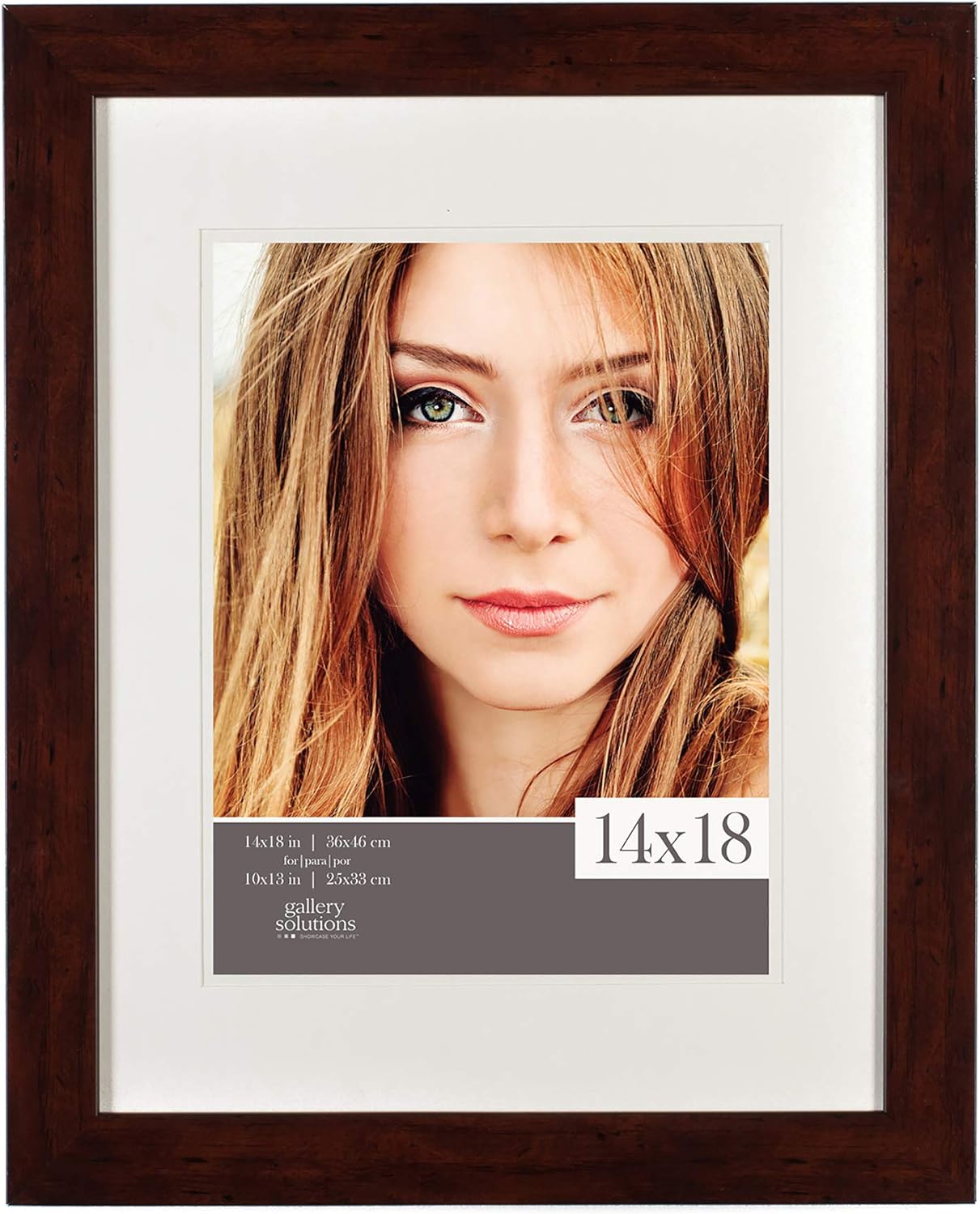 Gallery Solutions 14x18 Walnut Picture Frame with Double White Mat Opening for 10x13 Image