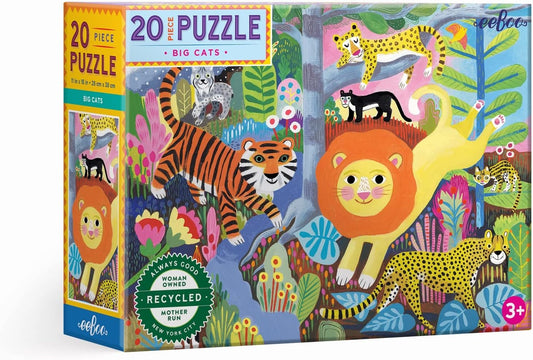 eeBoo: Big Cats 20 Piece Jigsaw Puzzle, Perfect Project for Little Hands, Aids in Development of Pattern, Shape, and Color Recognition, Offers Children a Challenge